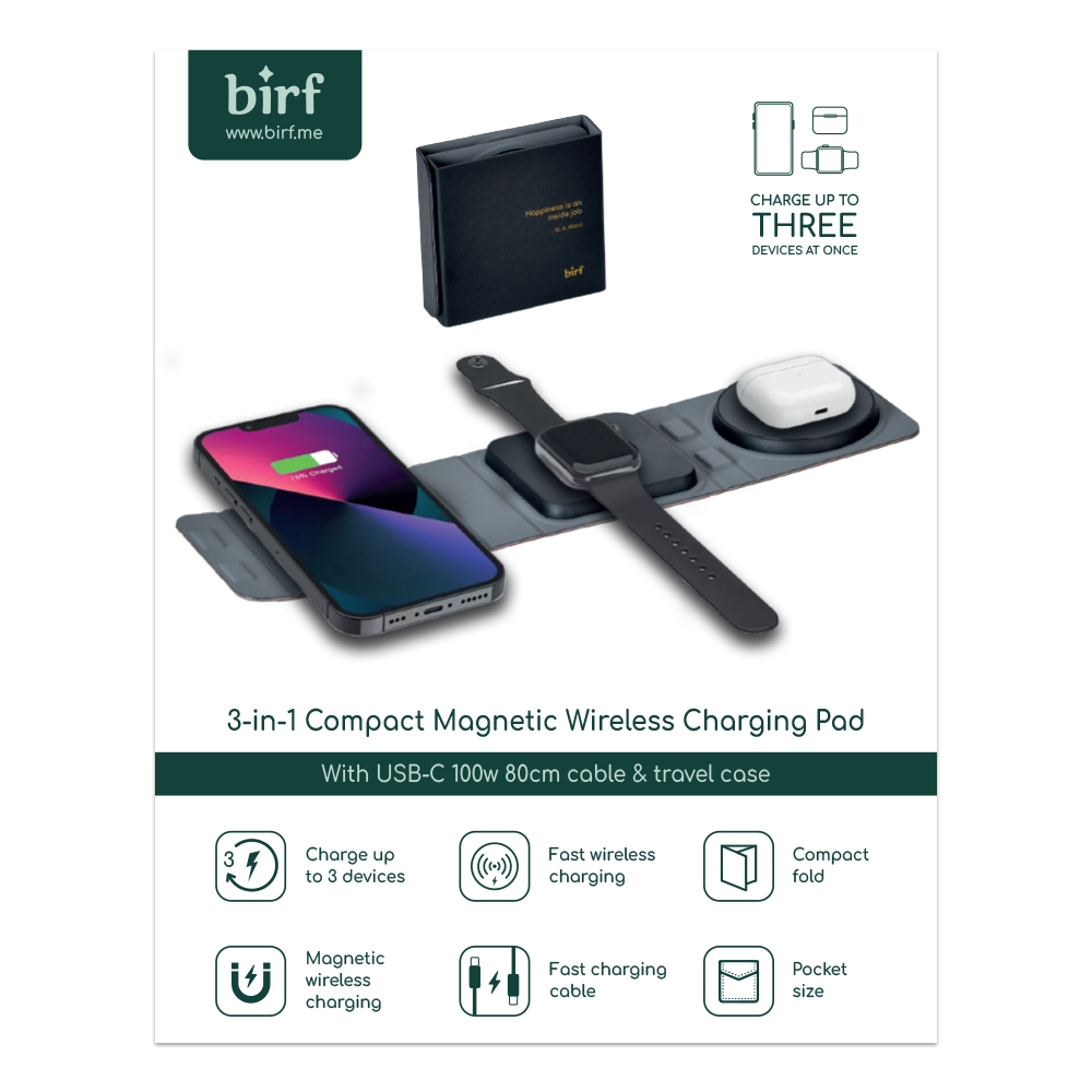 Birf 3-in-1 Compact Magnetic Wireless Charging Pad