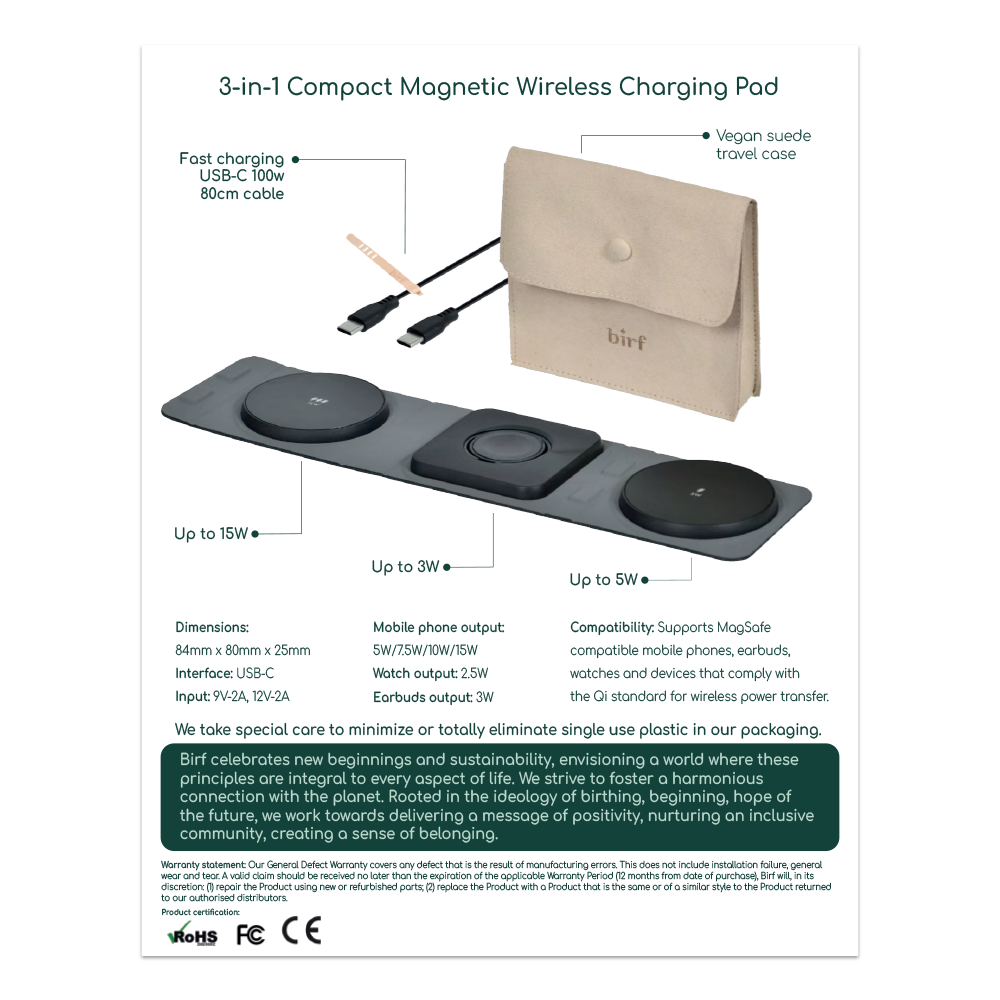 Birf 3-in-1 Compact Magnetic Wireless Charging Pad